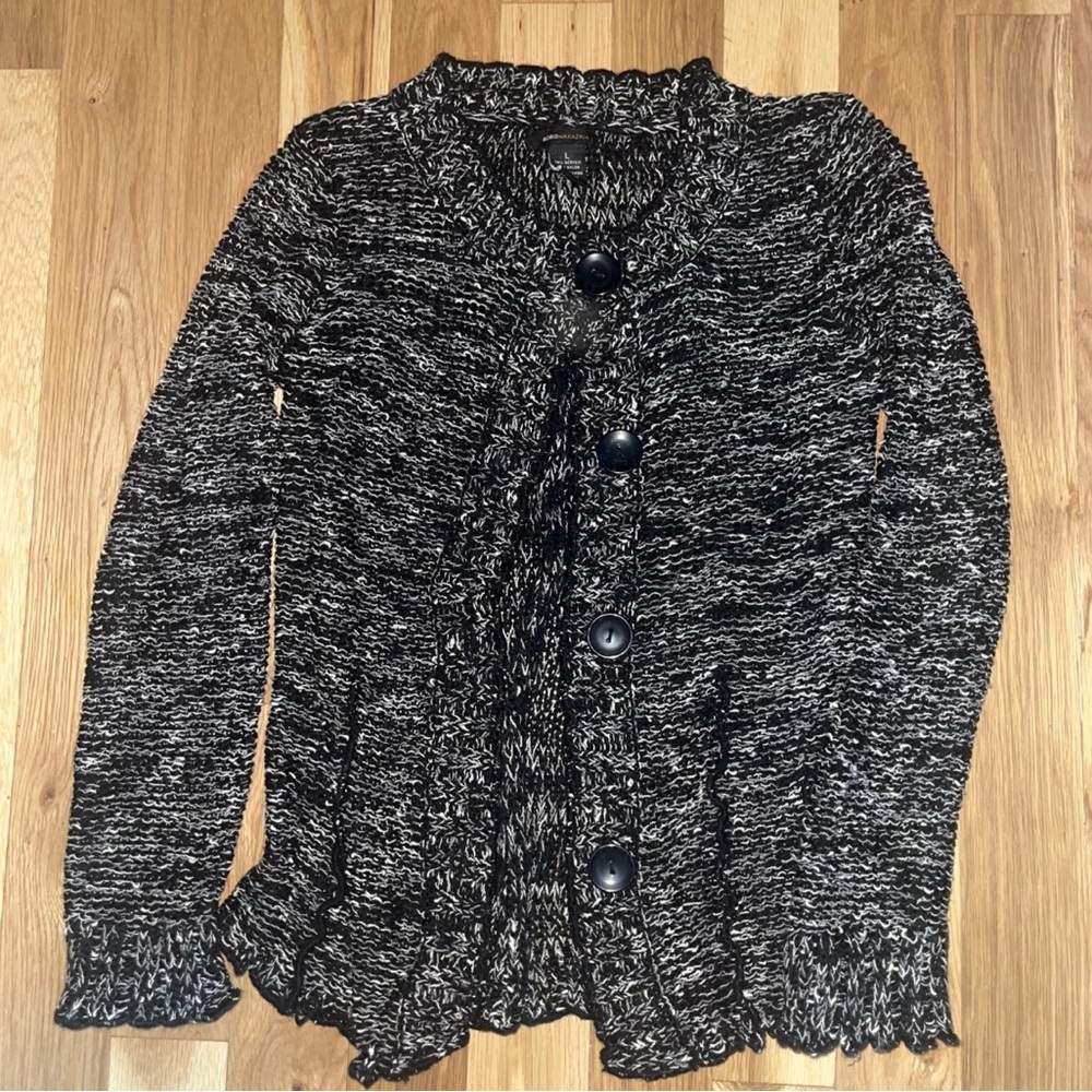 BCBG Maxazria Knit Chunky Black & White Large Button Cardigan